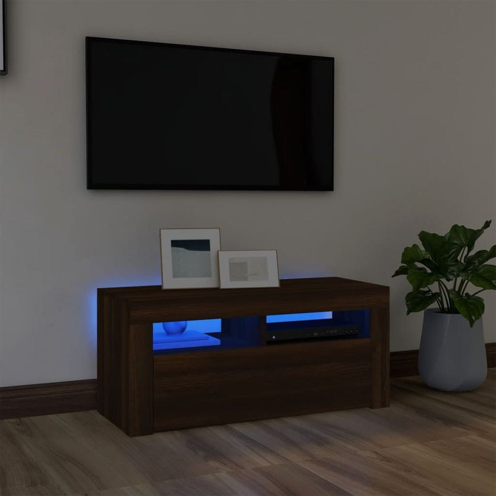 Vidaxl TV skrinka s LED svetlami hnedý dub 90x35x40 cm